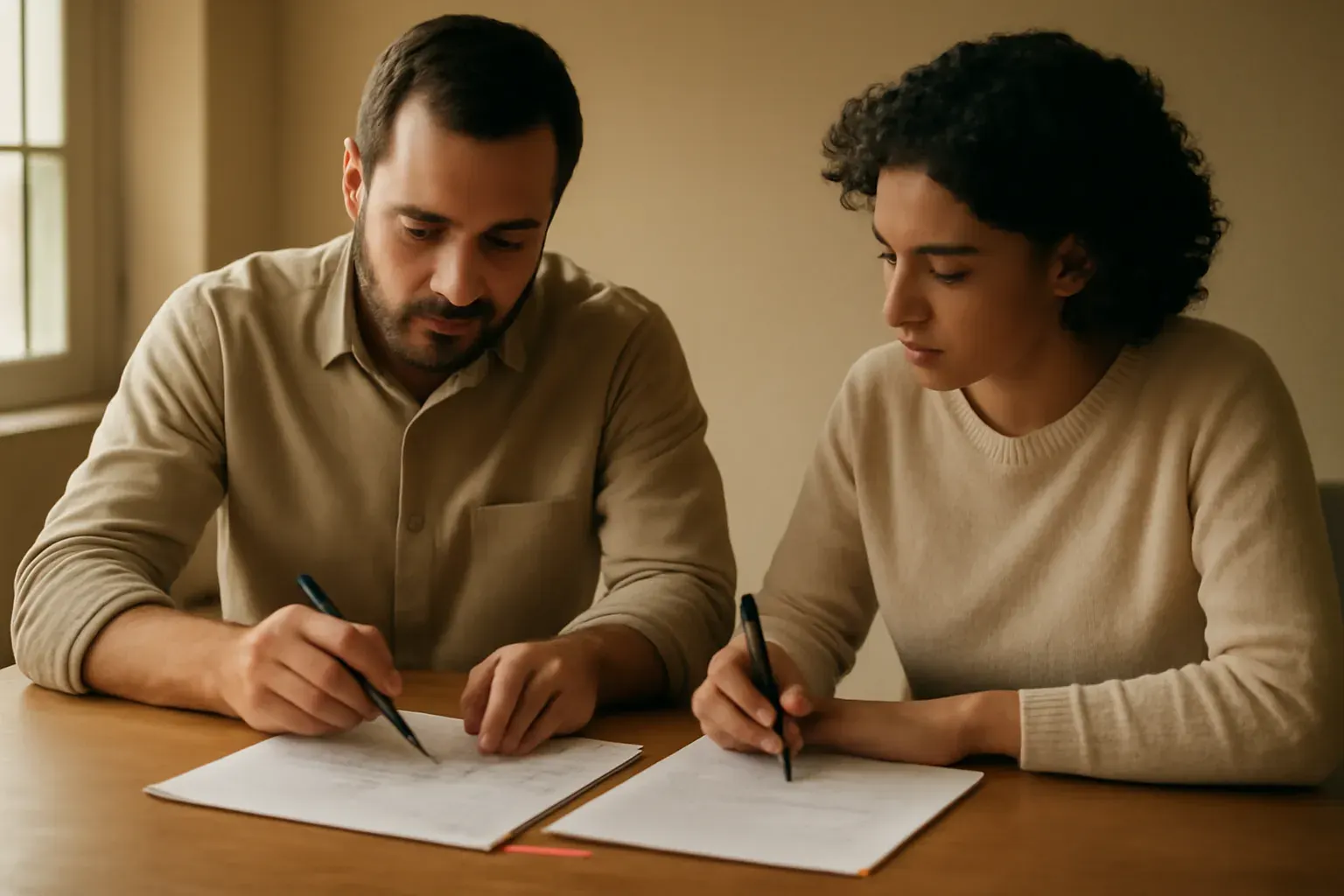 Two colleagues reviewing a translated document together